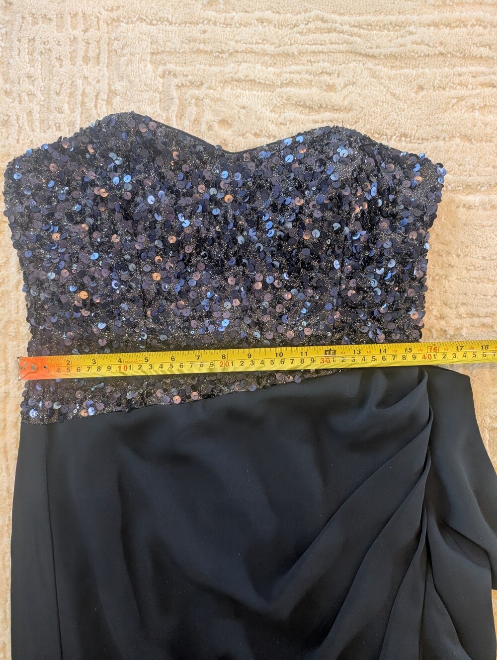 Badgley Mischka Navy Blue Strapless Sequins Ruffle Long Gown Dress Size 12 - Picture 16 of 16